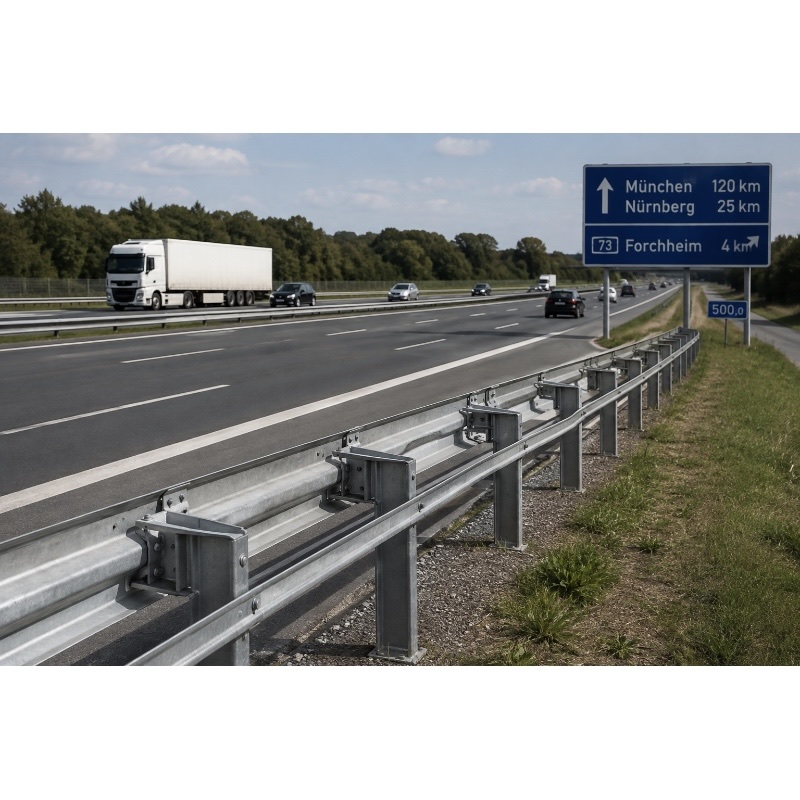 Galvanized steel highway guardrail system installation